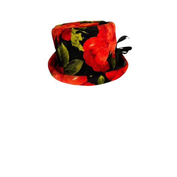 Union Made Vintage Floral Black Red Velvet With Bow Bucket Hat main image 8
